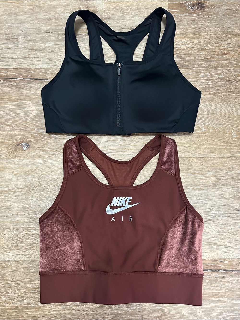 Nike Black Zip-Front Sports Bra & Burgundy Velvet-Accent Crop